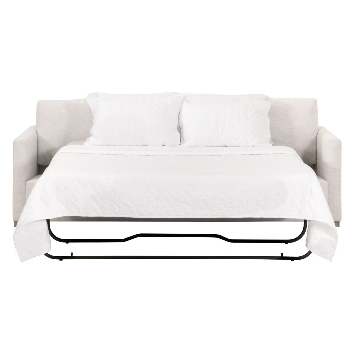 Essentials For Living Clara 86” Arm Queen Sleeper Sofa ~ Performance Stone Basketweave, Natural Gray Oak - Image 2