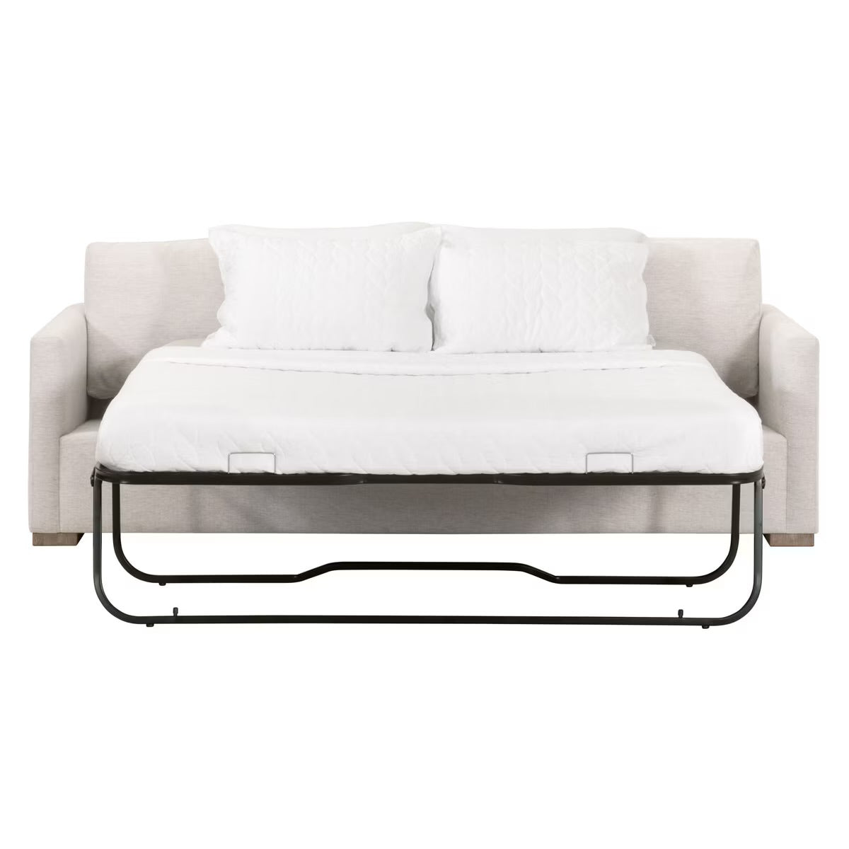 Essentials For Living Clara 86” Arm Queen Sleeper Sofa ~ Performance Stone Basketweave, Natural Gray Oak - Image 3