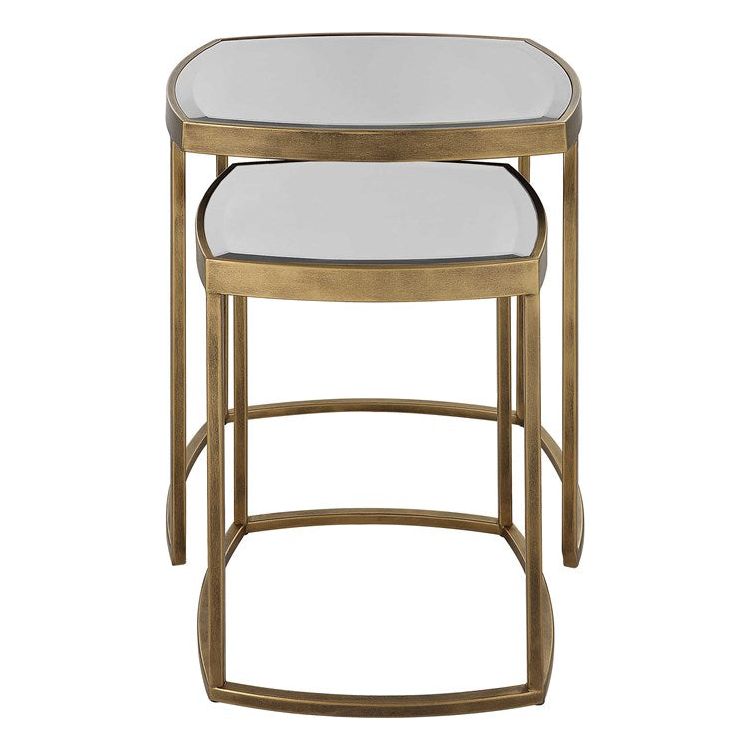 Uttermost Vista Beveled Mirrored Top with Antique Gold Base Set of 2 Nesting Tables - Image 1