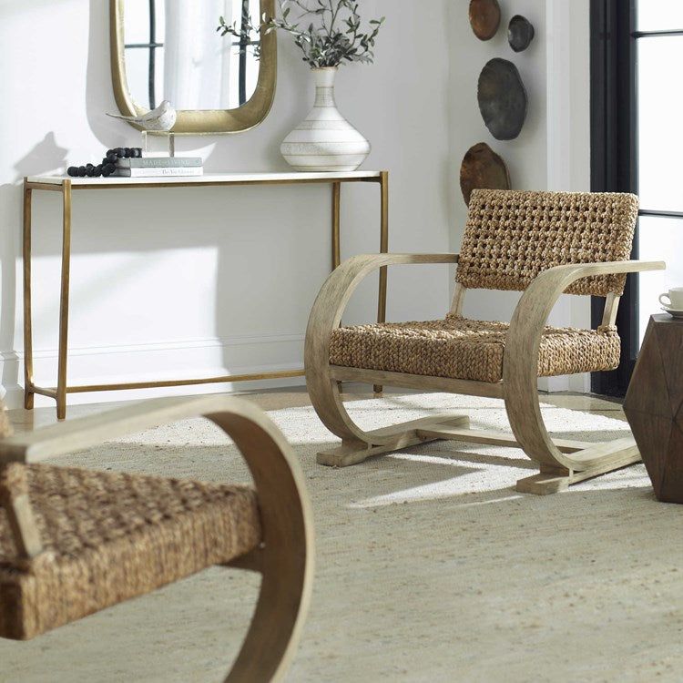 Uttermost Rehema Modern Bohemian Natural Woven Seat with Curved Driftwood Frame Accent Armchair - Image 1