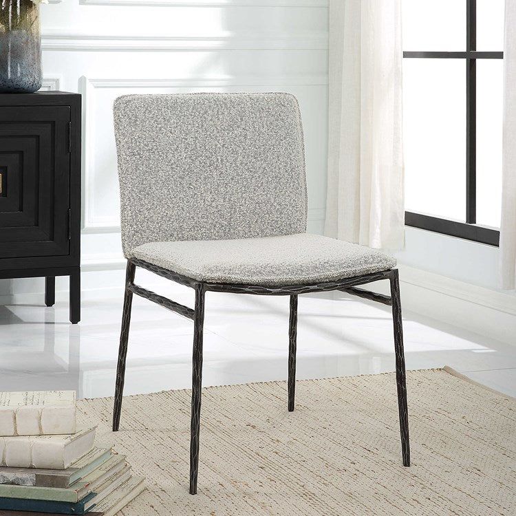 Uttermost Jacobsen Gray Boucle Fabric With Aged Black Iron Dining Chair - Image 1