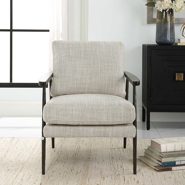 Uttermost Sebastian Ivory and Beige Fabric With Dark Bronze Iron Accent Chair - Image 3