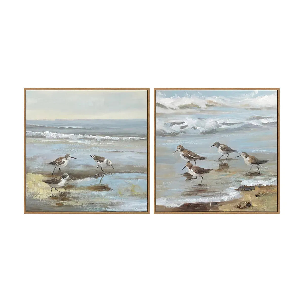 Crestview Collection Sandpiper Reflections Hand- Painted Canvas Wall Art ~ Set Of 2 - Image 1