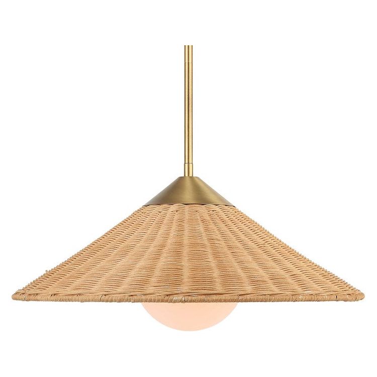 Uttermost Phuvinh Natural Rattan Coolie Shaped Shade with Antique Brass Accents Pendant Light - Image 1