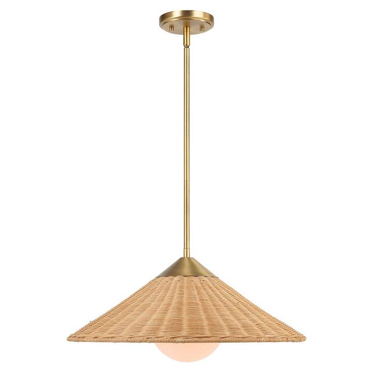 Uttermost Phuvinh Natural Rattan Coolie Shaped Shade with Antique Brass Accents Pendant Light - Image 2