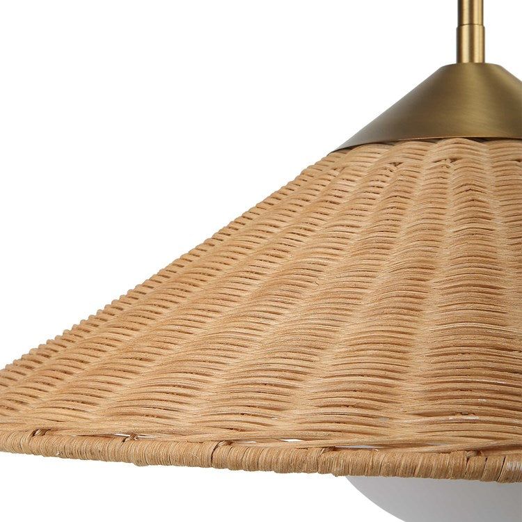 Uttermost Phuvinh Natural Rattan Coolie Shaped Shade with Antique Brass Accents Pendant Light - Image 3