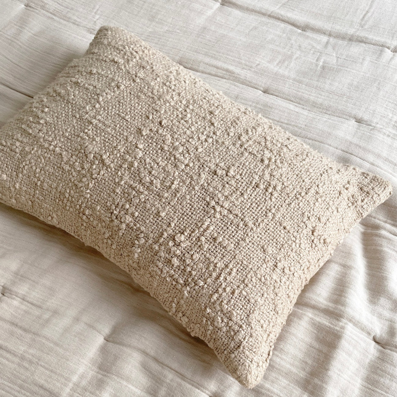 Anaya Home Cozy Cotton Beige Boucle Lumbar Pillow 14×20 With Down Insert ~ DREAMY BEDDING SALE ~ Limited Quantity