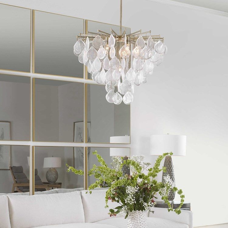 Uttermost Goccia Tear Drop Seeded Glass with Silver Leaf Accents 6 Light Pendant