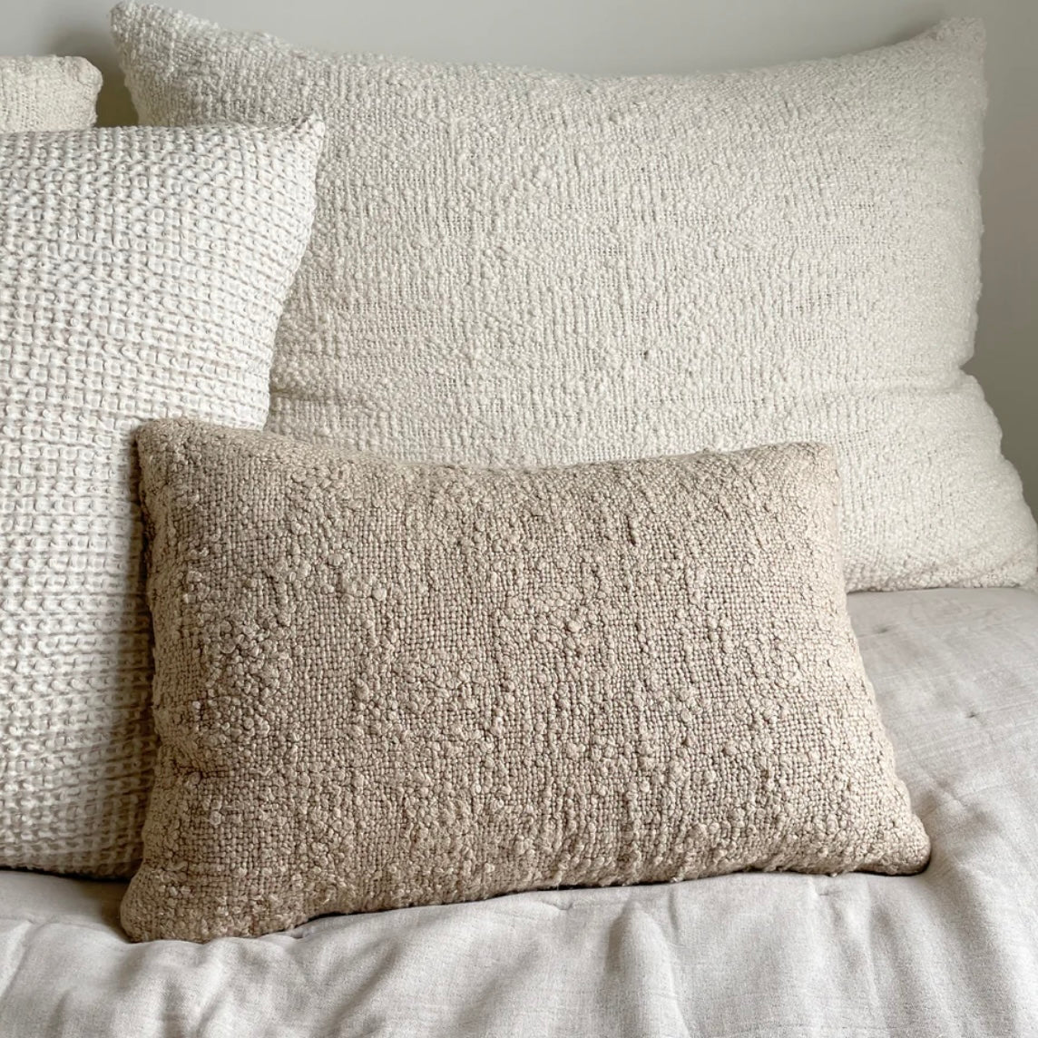 Anaya Home Cozy Cotton Beige Boucle Lumbar Pillow 14x20 With Down Insert ~ DREAMY BEDDING SALE ~ Limited Quantity - Image 3