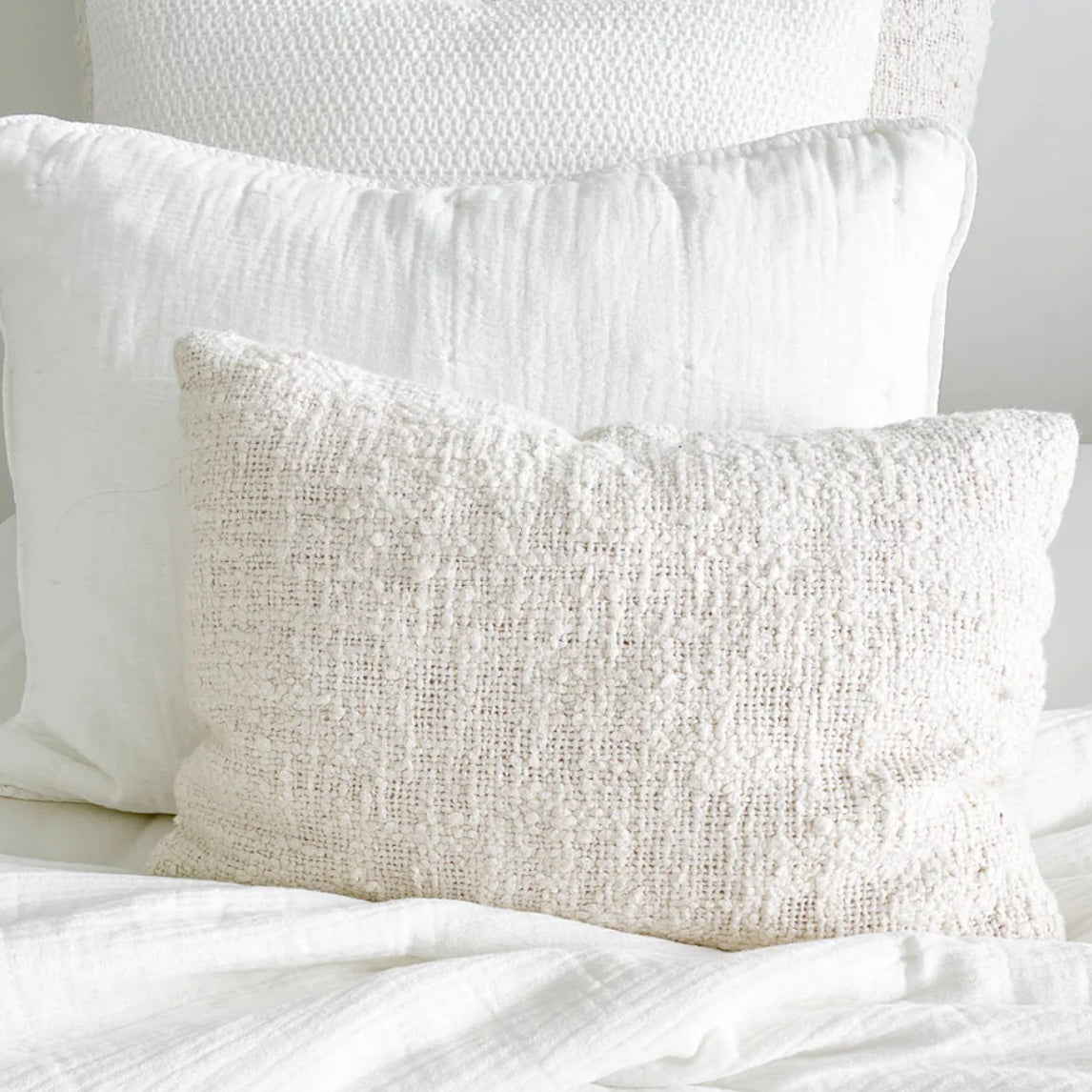 Anaya Home Cozy Cotton White Boucle Lumbar Pillow 14x20 With Down Insert - Image 3