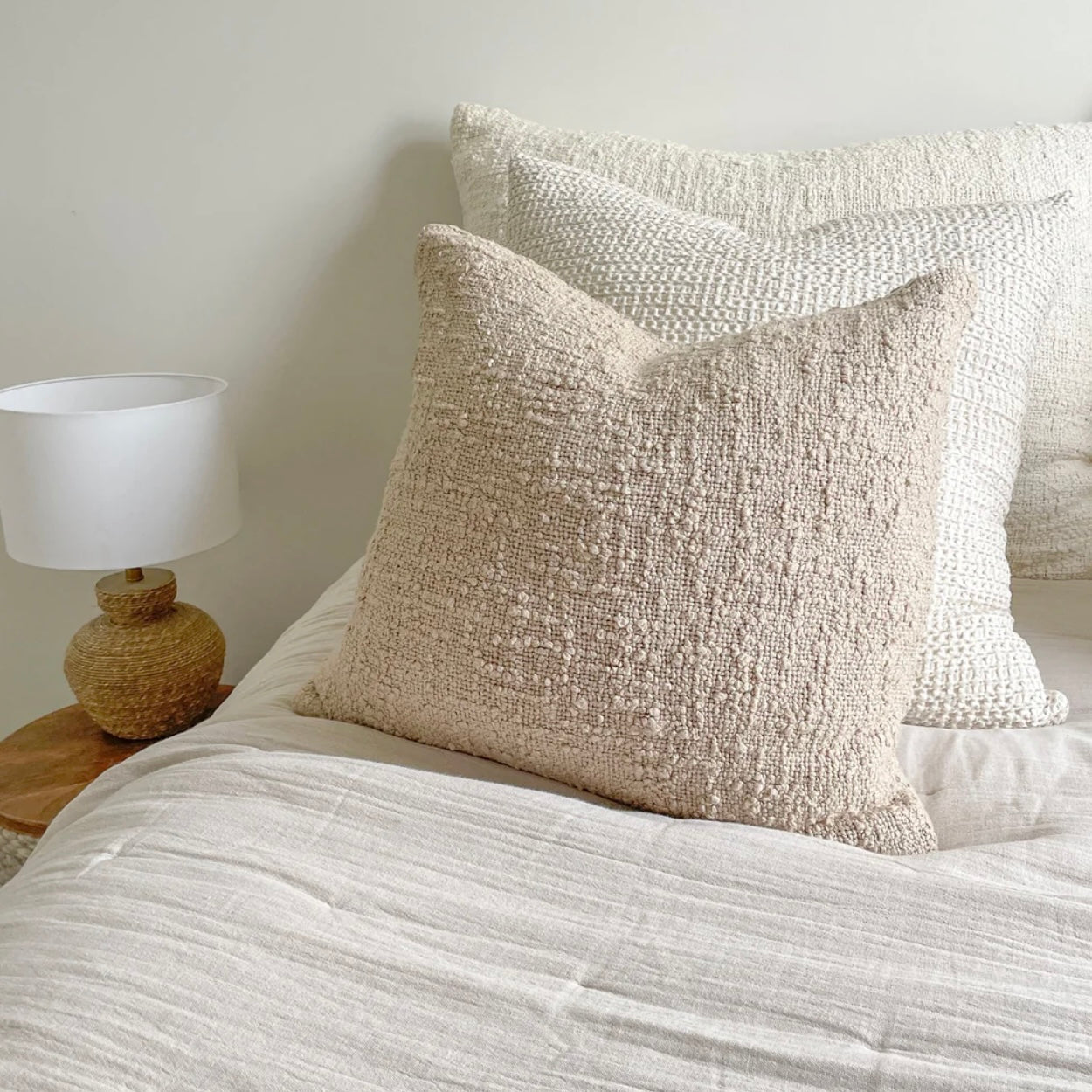 Anaya Home Cozy Cotton Beige Boucle Euro Pillow 26×26 With Down Insert ~ DREAMY BEDDING SALE ~ Limited Quantity