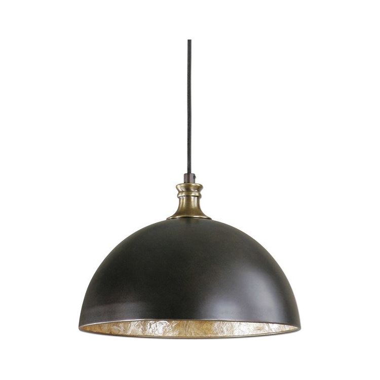 Uttermost Placuna Pacific Bronze Metal Dome With Antique Brass Accents Pendant Light - Image 2
