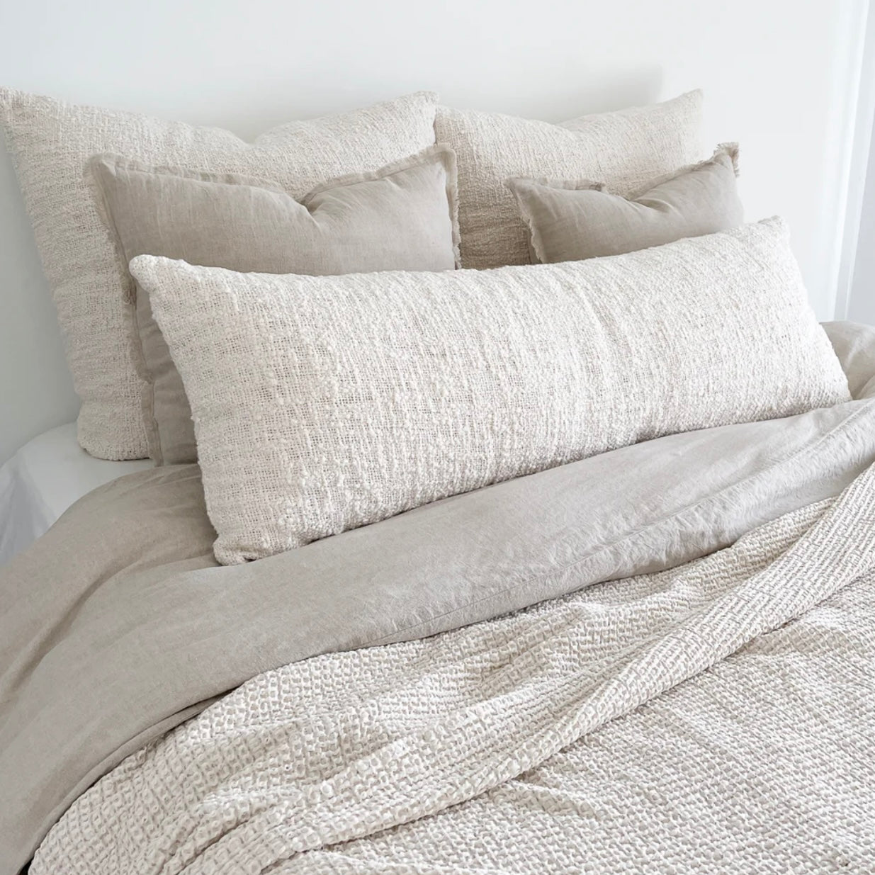 Anaya Home Cozy Cotton White Boucle Body Pillow With Down Alternative Insert ~ DREAMY BEDDING SALE~ Limited Quantity