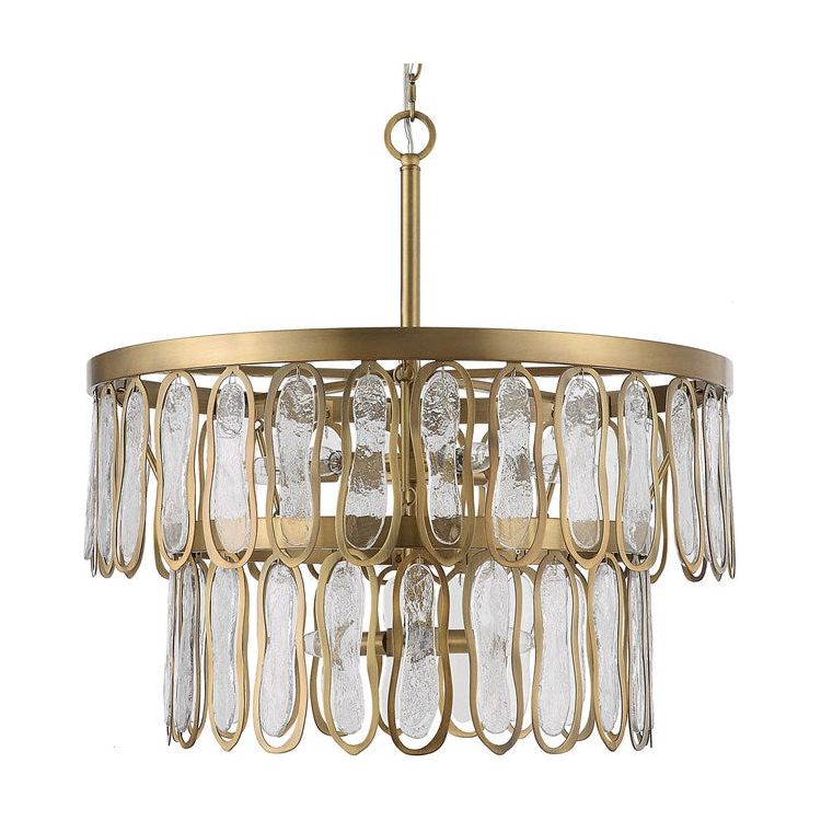 Uttermost Aurelie Seeded Glass Two Tier Stacked With Antique Brass Accents 9 Light Pendant - Image 2