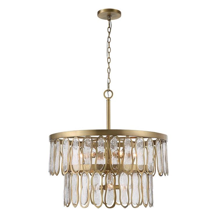 Uttermost Aurelie Seeded Glass Two Tier Stacked With Antique Brass Accents 9 Light Pendant - Image 3