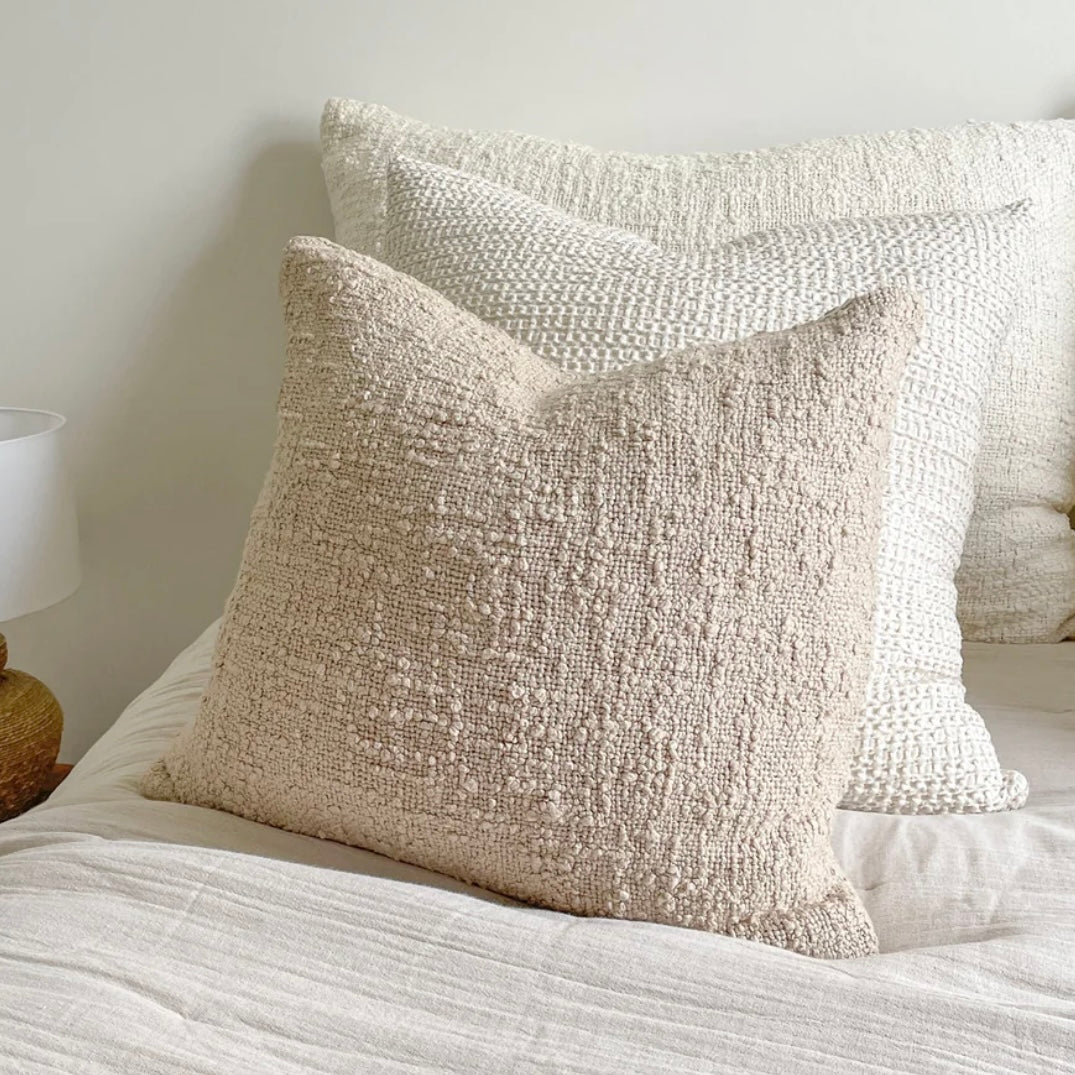 Anaya Home Cozy Cotton Beige Boucle Pillow 20×20 With Down Insert ~ DREAMY BEDDING SALE ~ Limited Quantity