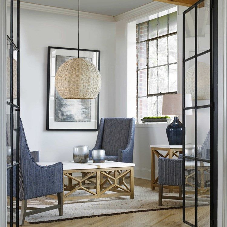 Uttermost Seagrass Dome Woven Seagrass With Antique Brass Accents Pendant Light - Image 1