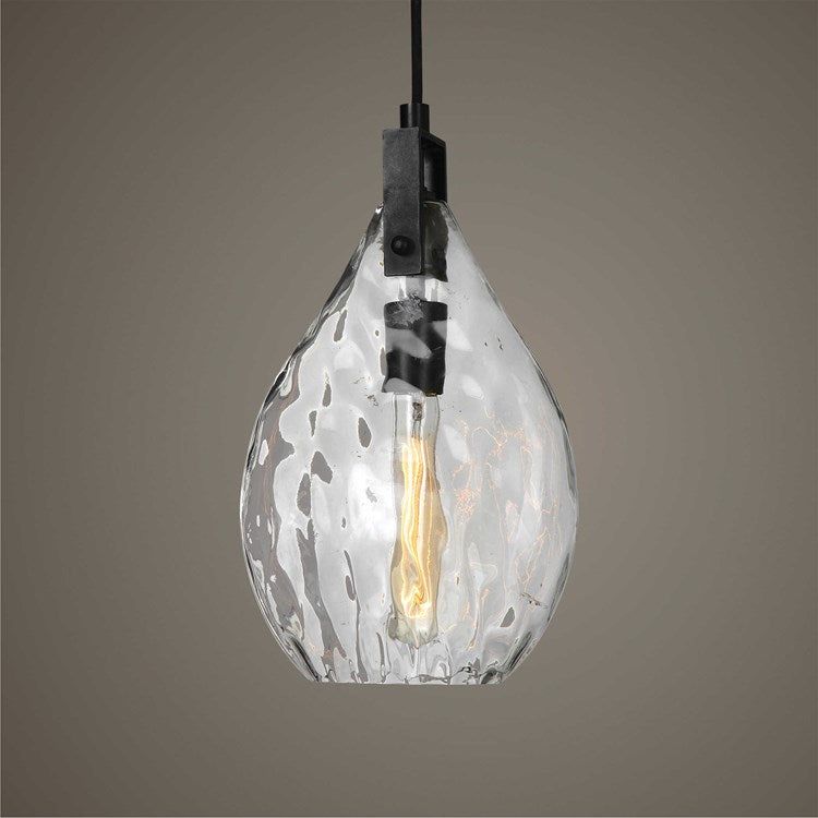 Uttermost Campester Teardrop Watered Glass With Matte Black Accents Mini Pendant Light - Image 2