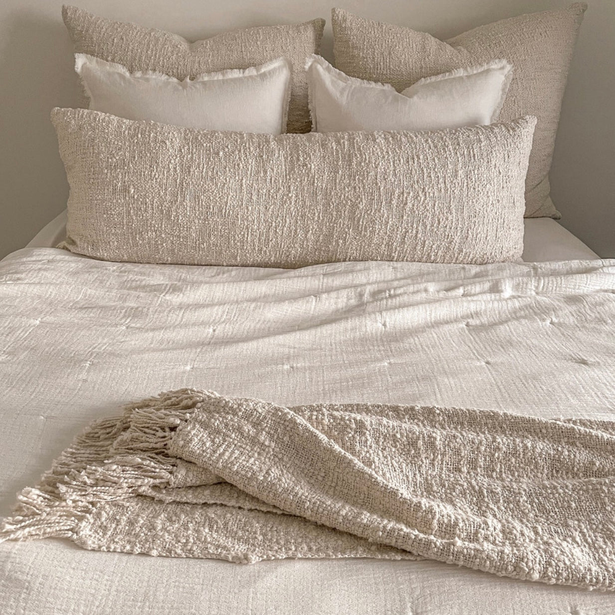 Anaya Home Cozy Cotton Beige Boucle Throw With Fringe ~ DREAMY BEDDING SALE ~ Limited Quantity