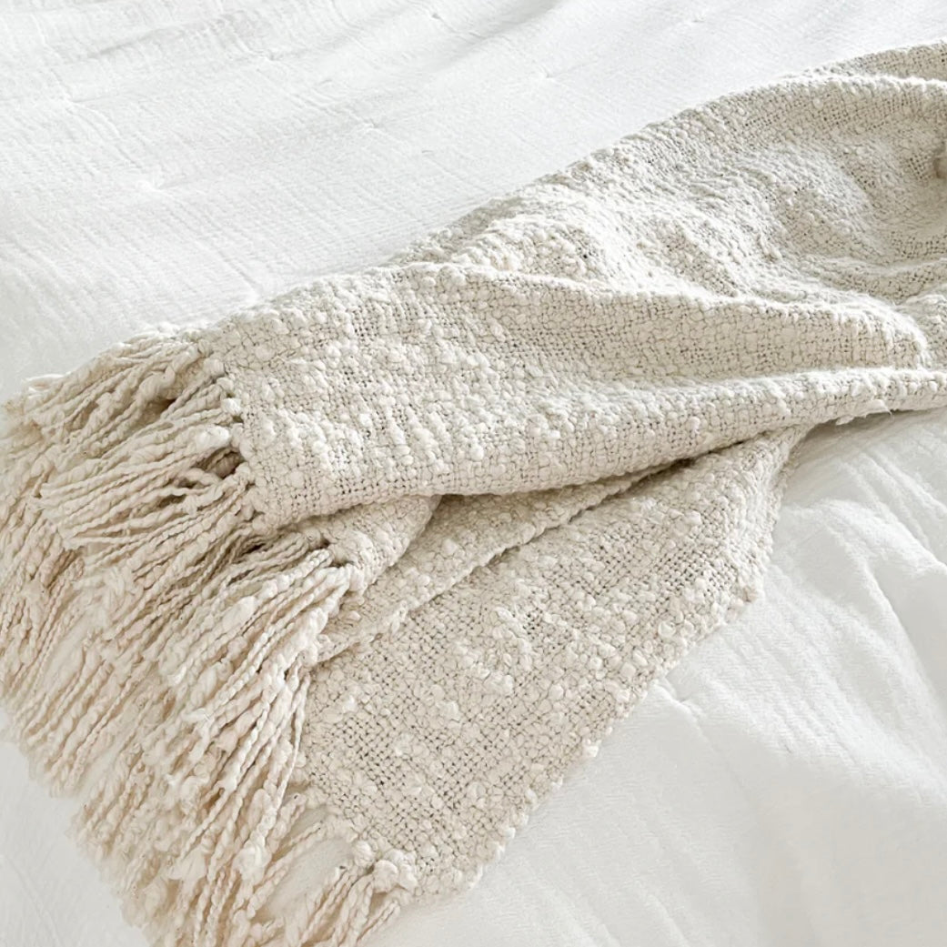 Anaya Home Cozy Cotton Ivory Boucle Throw With Fringe - Image 2