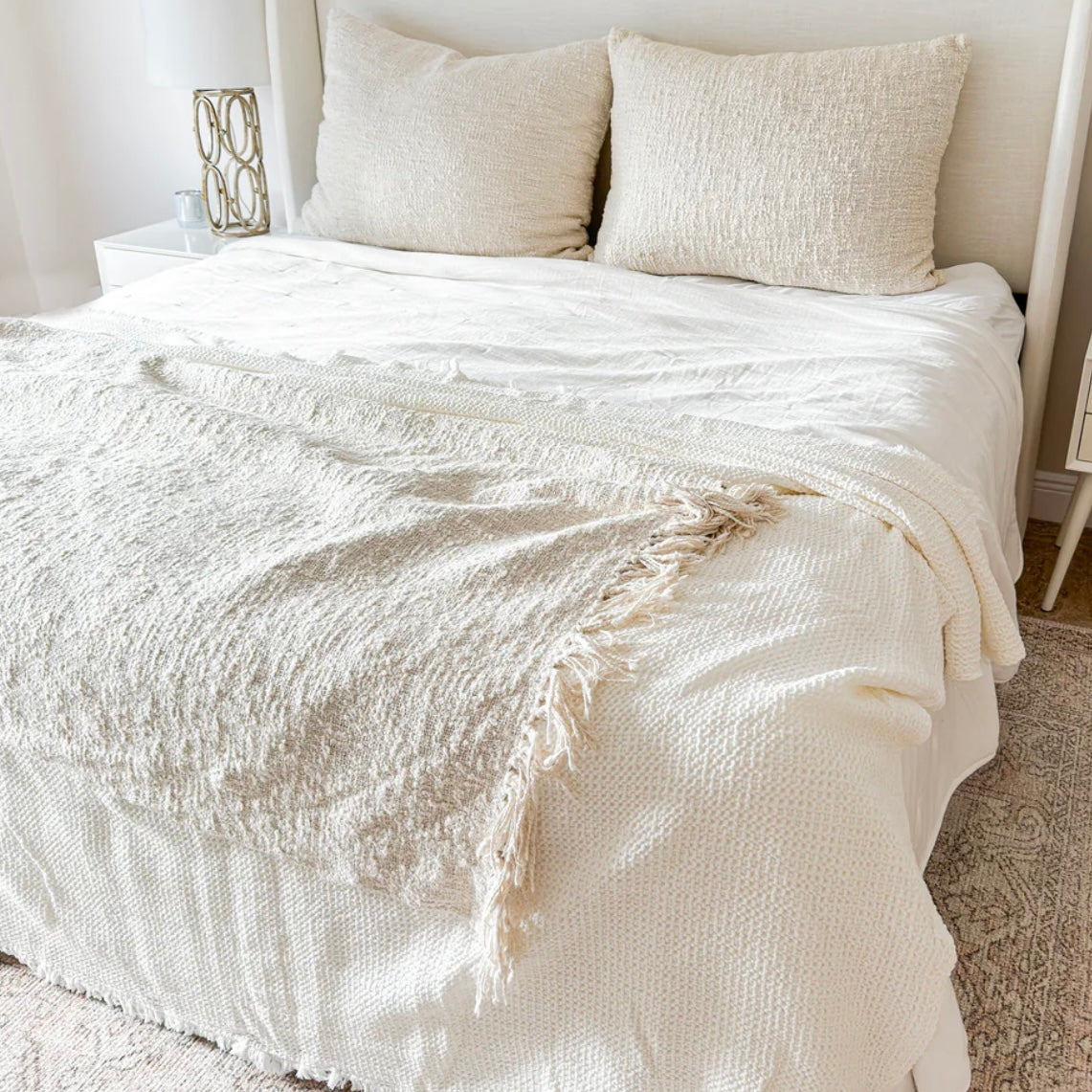 Anaya Home Cozy Cotton Ivory Boucle Throw With Fringe