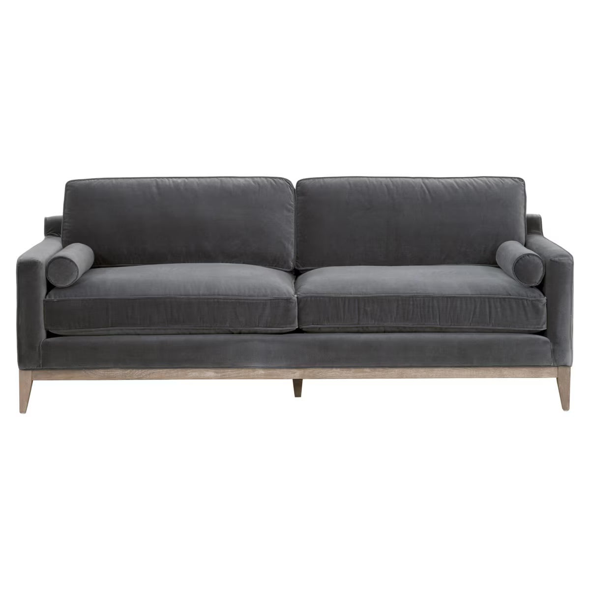 Essentials For Living Parker 86” Post Modern Sofa ~ Dark Dove Velvet, Natural Gray Oak