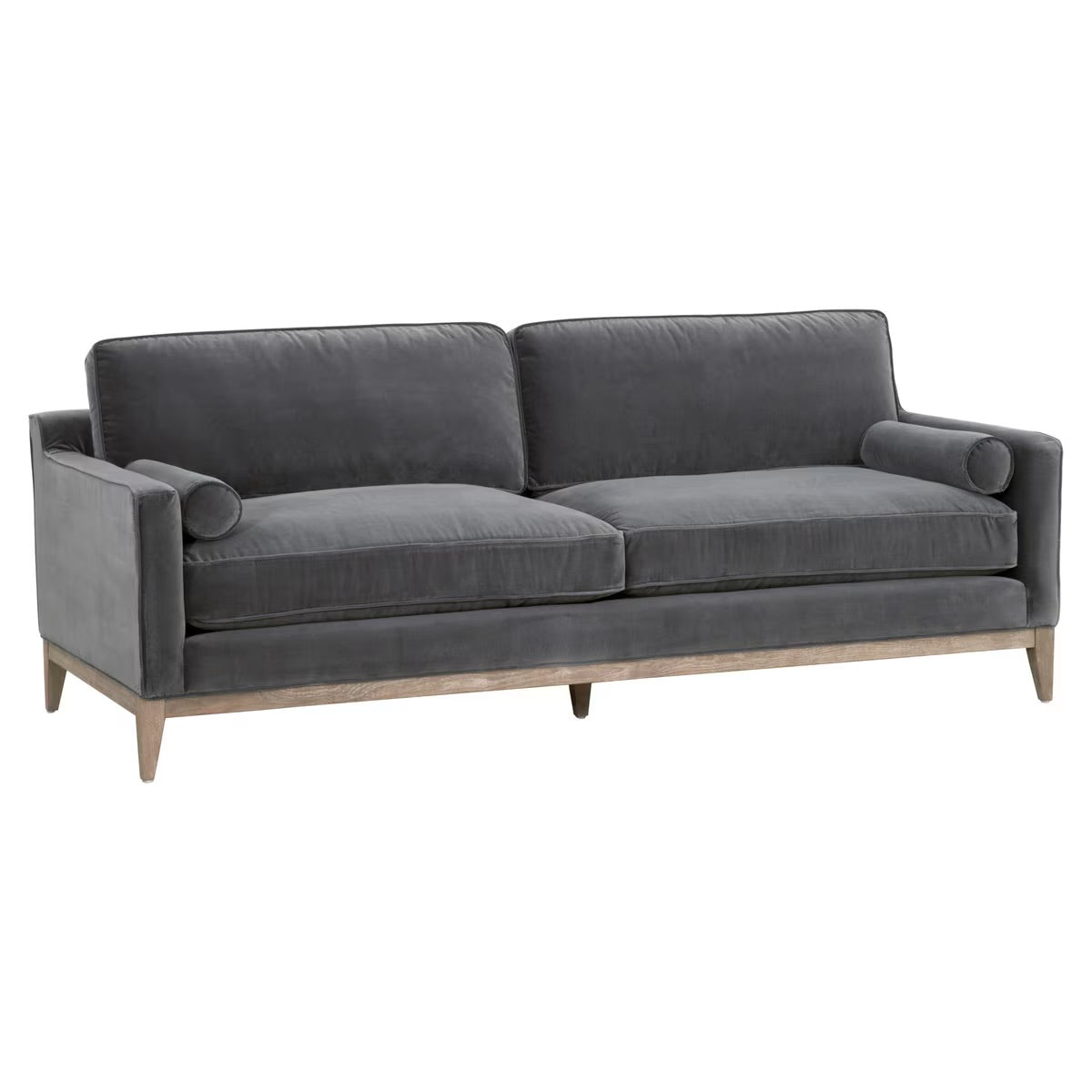 Essentials For Living Parker 86” Post Modern Sofa ~ Dark Dove Velvet, Natural Gray Oak - Image 2