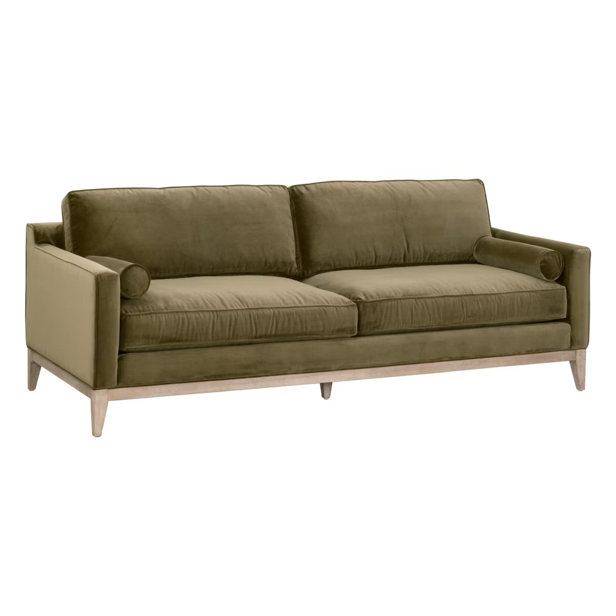 Essentials For Living Parker 86” Post Modern Sofa ~ Olive Velvet With Natural Gray Oak - Image 2