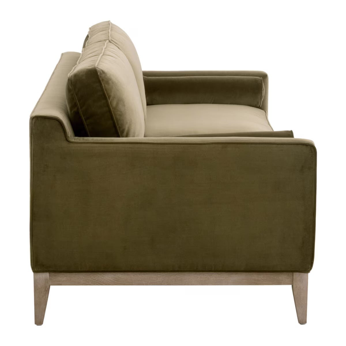 Essentials For Living Parker 86” Post Modern Sofa ~ Olive Velvet With Natural Gray Oak - Image 3