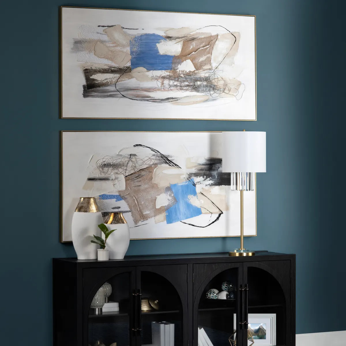 Crestview Collection Pop Of Blue Hand Painted Wall Art ~ Set Of 2 - Image 1