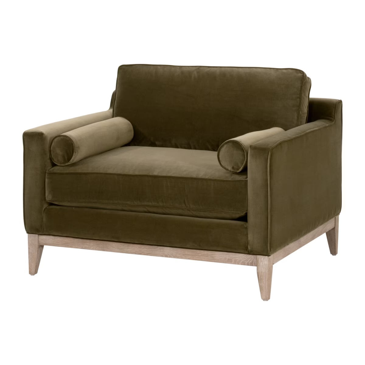 Essentials For Living Parker Post Modern Sofa Chair ~ Olive Velvet With Natural Gray Oak - Image 2