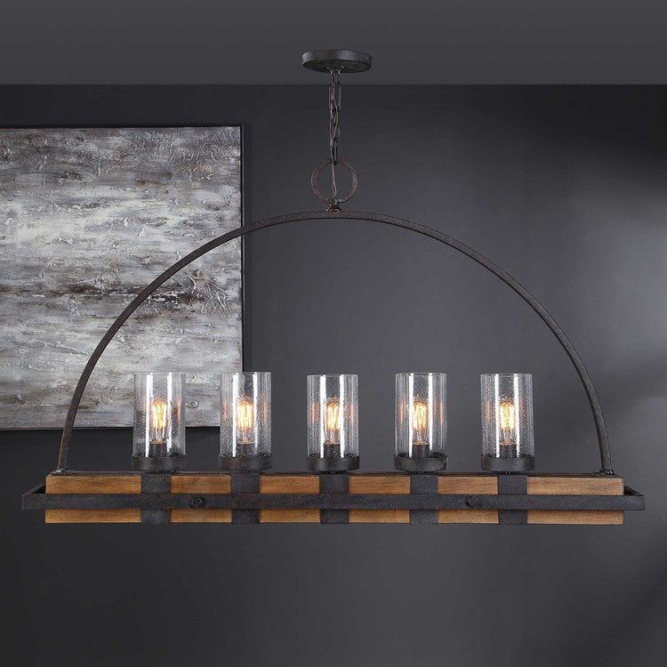 Uttermost Atwood Industrial Style Heavy Gauge Wood and Iron Kitchen Island Light - Image 2
