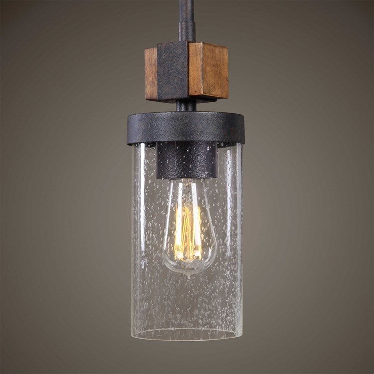 Uttermost Atwood Industrial Style Heavy Gauge Wood and Iron Mini Pendant Light - Image 3