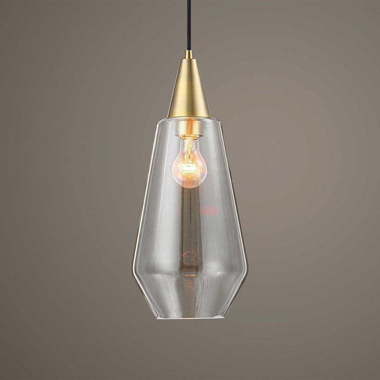 Uttermost Eichler Clear Glass with Antique Brass Accents Mini Pendant Light