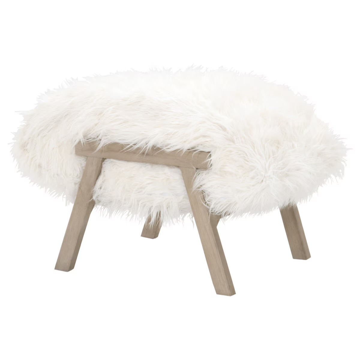 Essentials For Living Tibet Ottoman ~ White Fur With Smoke Gray Oak - Image 2