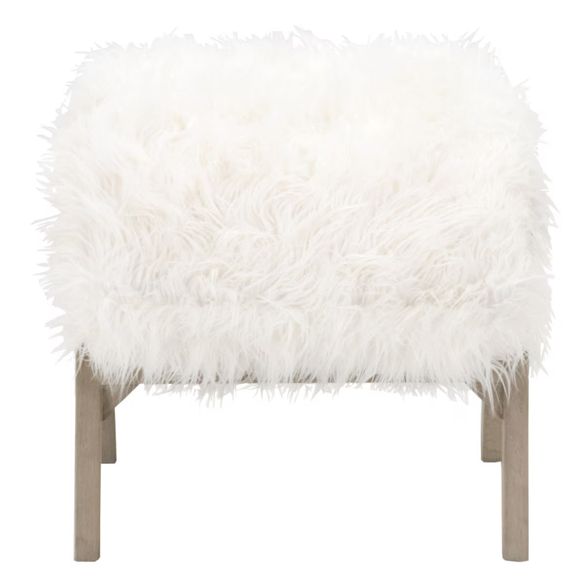 Essentials For Living Tibet Ottoman ~ White Fur With Smoke Gray Oak - Image 3