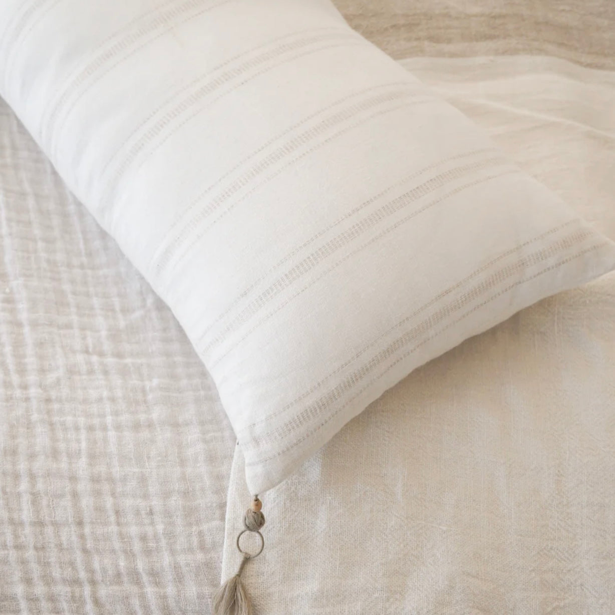 Anaya Home So Soft Linen White With Beige Stripes Pillow 13x30 With Down Insert ~ DREAMY BEDDING SALE ~ Limited Quantity - Image 3