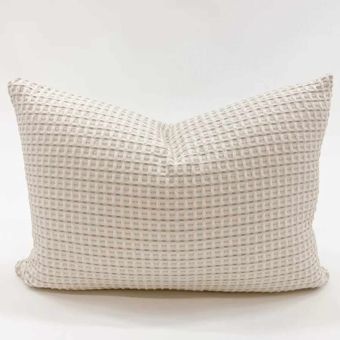 Anaya Home Cool Cotton Beige Waffle Weave Pillow 14x20 With Down Insert - Image 3