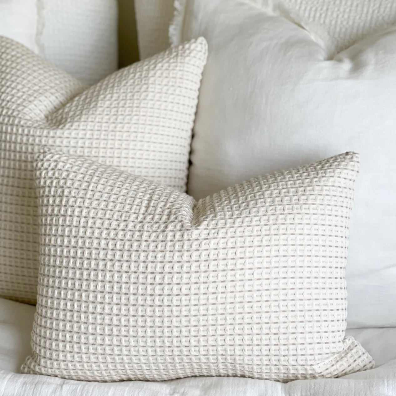 Anaya Home Cool Cotton Beige Waffle Weave Pillow 14×20 With Down Insert