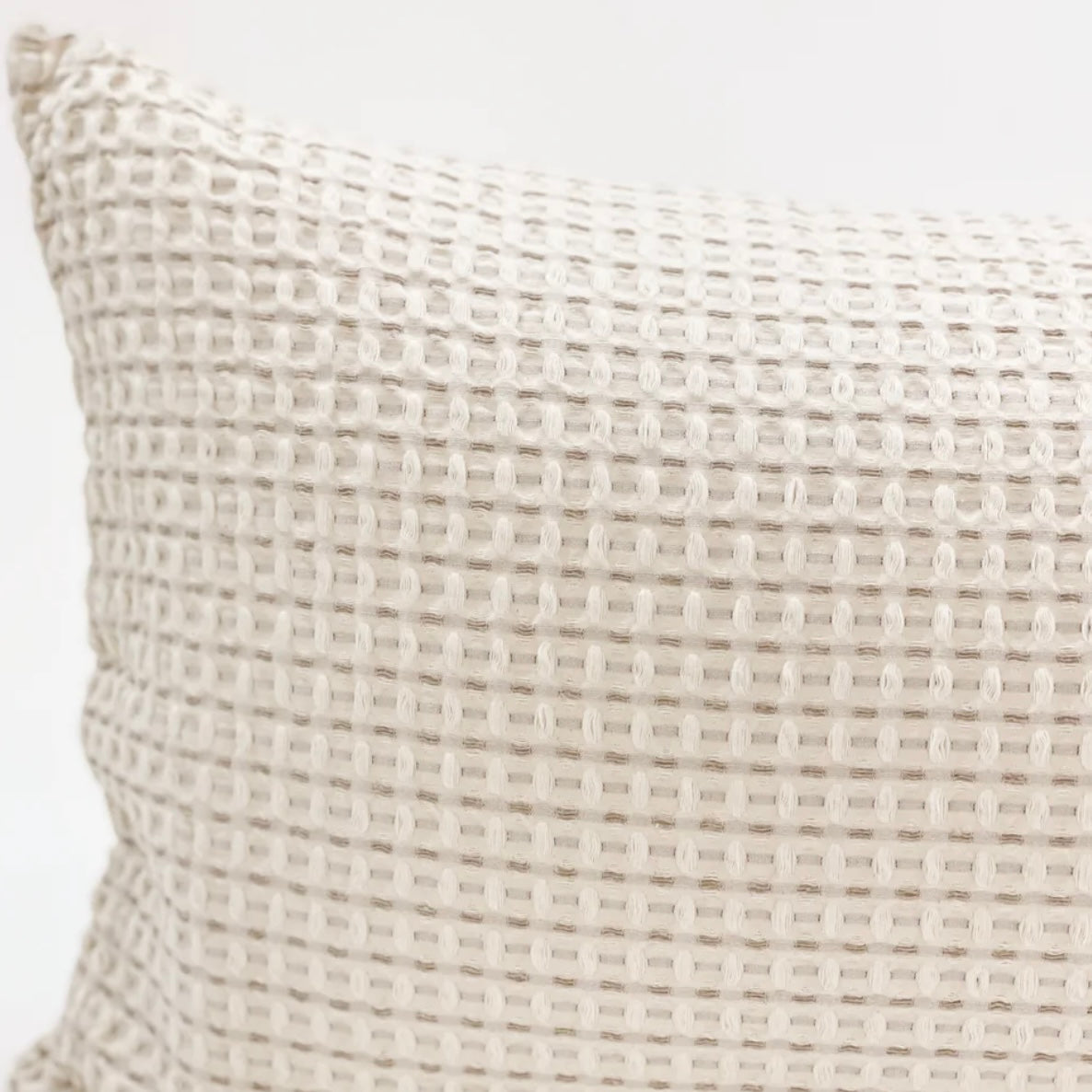 Anaya Home Cool Cotton Beige Waffle Weave Pillow 14x40 With Down Insert - Image 2