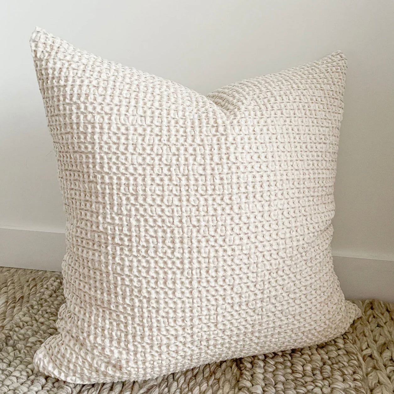 Anaya Home Cool Cotton Beige Waffle Weave Pillow 20x20 With Down Insert - Image 2