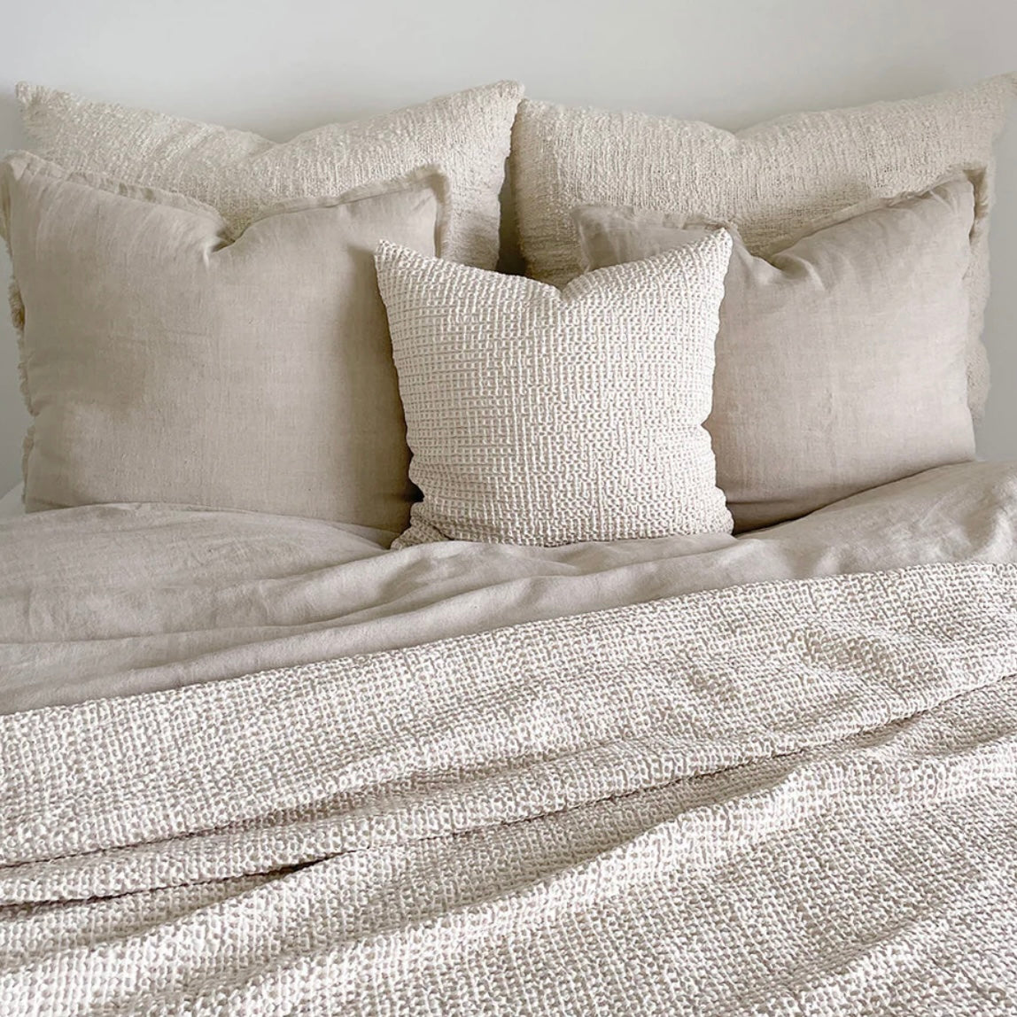Anaya Home Cool Cotton Beige Waffle Weave Pillow 20×20 With Down Insert