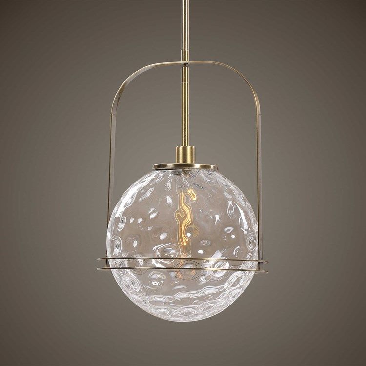 Uttermost Mimas Watered Glass Sphere with Antique Brass Accents Pendant Light - Image 2