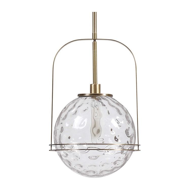 Uttermost Mimas Watered Glass Sphere with Antique Brass Accents Pendant Light - Image 3