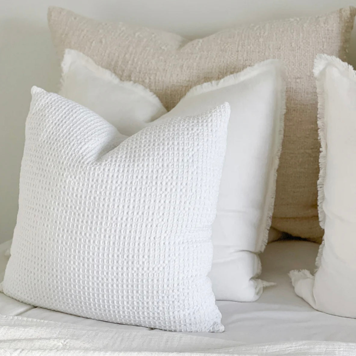 Anaya Home Cool Cotton White Waffle Weave Pillow 20x20 With Down Insert ~ DREAMY BEDDING SALE ~ Limited Quantity - Image 2