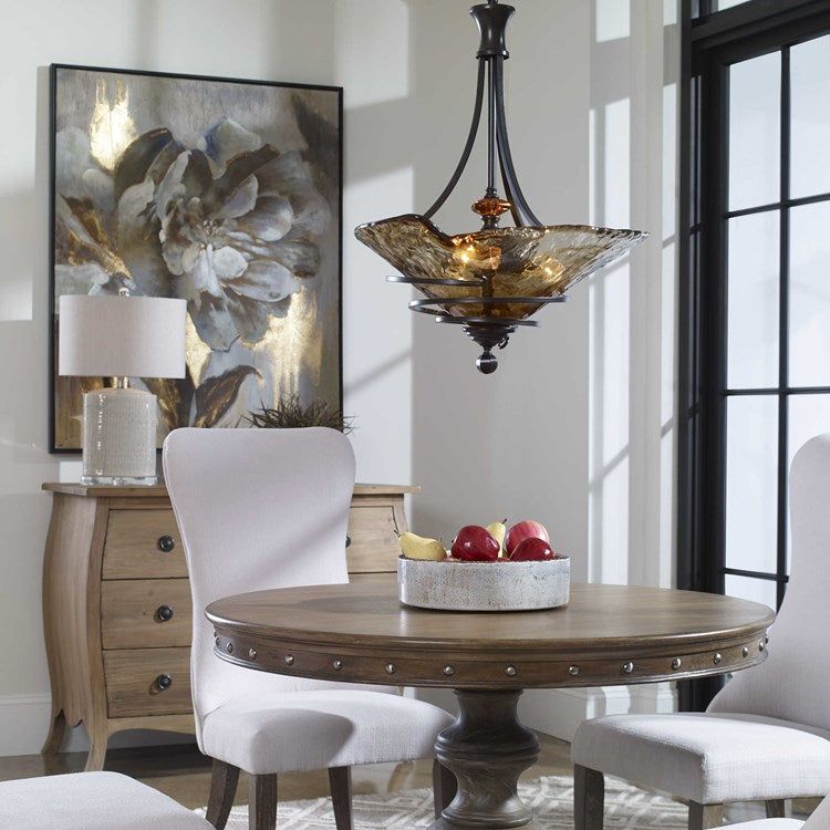Uttermost Vitalia Amber Handmade Glass With Oil Rubbed Bronze Metal 3 Light Pendant