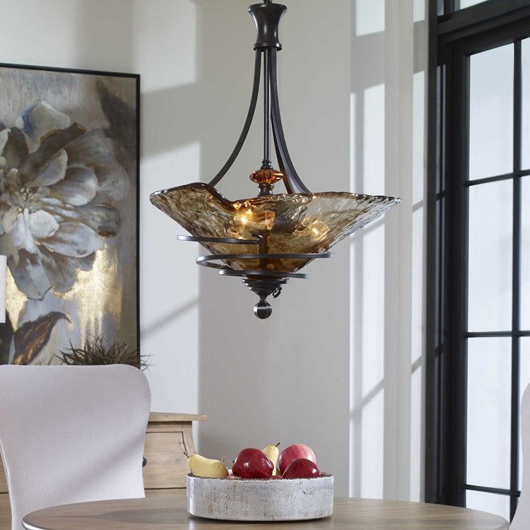 Uttermost Vitalia Amber Handmade Glass With Oil Rubbed Bronze Metal 3 Light Pendant - Image 3