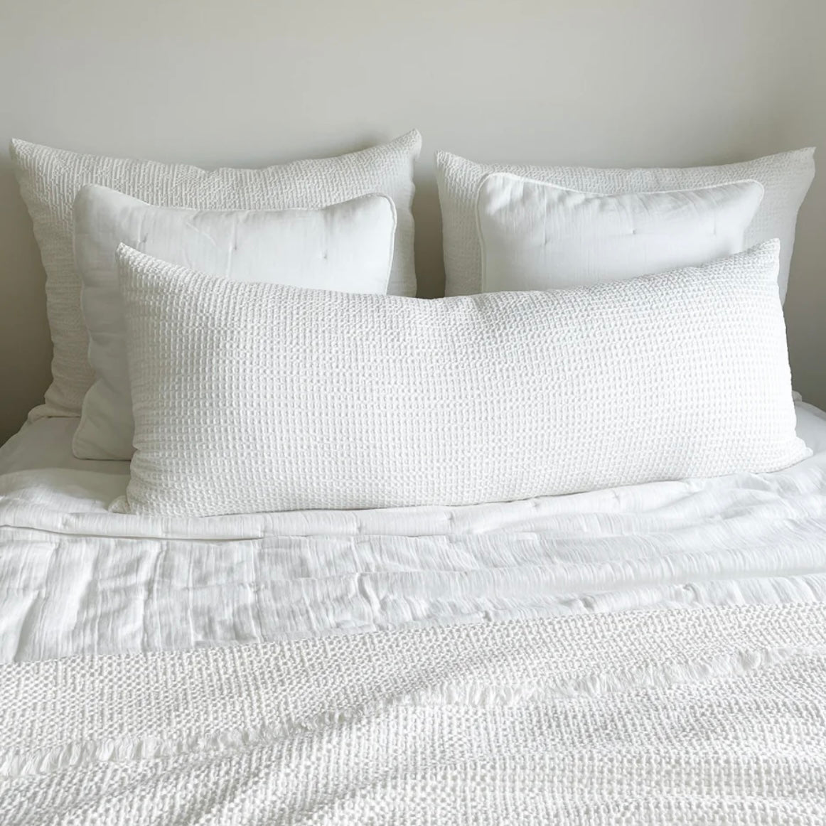 Anaya Home Cool Cotton White Waffle Weave Body Pillow With Down Alternative Insert ~ DREAMY BEDDING SALE ~ Limited Quantity