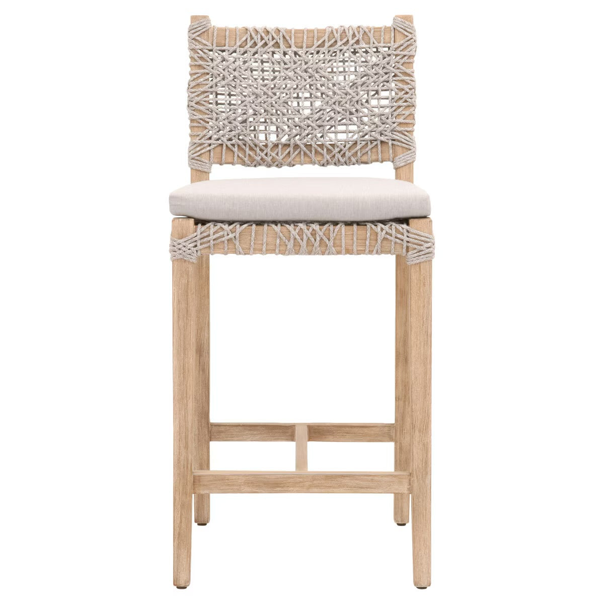 Essentials For Living Costa Counter Stool ~ Taupe & White Flat Rope, Performance Pumice With Natural Gray Mahogany Frame - Image 1
