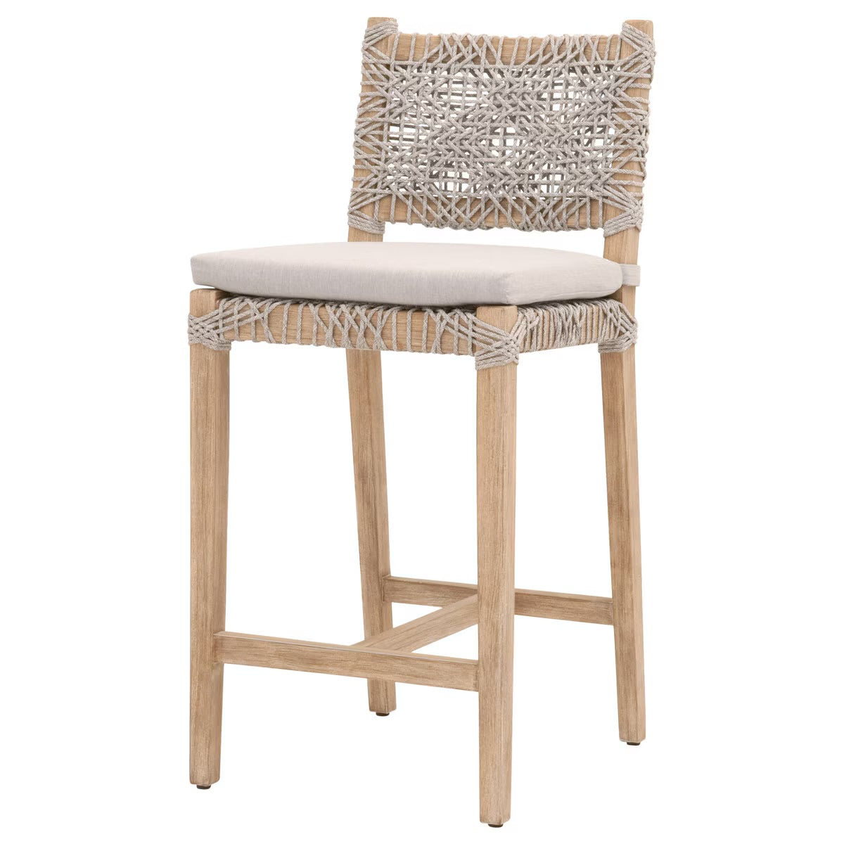 Essentials For Living Costa Counter Stool ~ Taupe & White Flat Rope, Performance Pumice With Natural Gray Mahogany Frame - Image 2